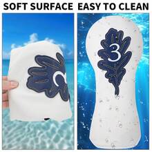 Czysty, biały, drewniany pokrowiec na główkę puttera z motywem liścia – najwyższej jakości, wytrzymały sprzęt ochronny | Idealny dla młodych entuzjastów golfa i graczy kochających naturę - Biały - Zobacz 8