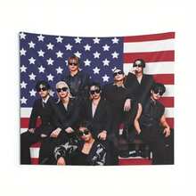 [STRAY Kpop Skz Merch] STRAY Kpop Skz Members 1pc American Flag Design Tour Merch - Horizontal Home Decor Banner With Band Member Portraits, 2024 Concert Gift For STAYS, Birthday Present & Fan Accessories, Concert Poster - Multicolor - View 3