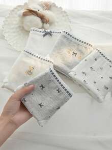 5件套可爱蝴蝶结和熊印花纯棉低腰内裤，适合青少年/年轻女性