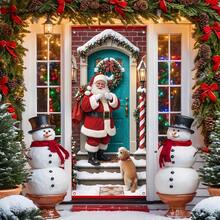 1pc Christmas Door Banner Decoration, Cartoon Santa Claus And Puppy Design, Suitable For Ordinary Doorways, Perfect For Winter, Christmas And New Year Celebrations, Home And Outdoor Holiday Decorations
