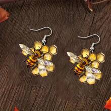 Needle Honeycomb Bee Pattern Acrylic Earrings Lovely Summer Cute Bee Earrings - Nhiều màu - Xem 3