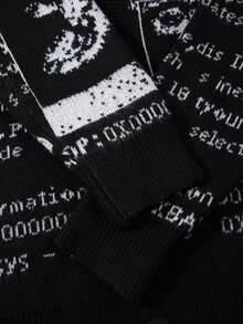 Unisex Retro Abstract Letter Pattern Knitted Long Sleeve Cardigan, Casual European & Asian Style, Suitable For Spring, Autumn, Winter