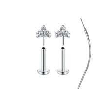 3件套无螺纹鼻钉，镶嵌立方氧化锆，男女通用，不锈钢材质，唇钉，扁平按压式耳环，立方氧化锆鼻环，适用于鼻部、耳垂、耳软骨穿孔，低致敏性，20G，附赠锥形工具 - 銀色 - 查看 32