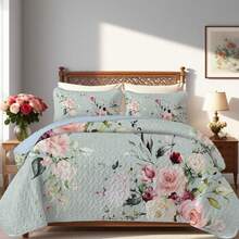2/3pcs Peony Printed Quilt Set (1 Quilt + 1/2 Pillowcases), 100% Microfiber, Machine Washable Summer Bedding Set, Lightweight, Breathable And Durable Bedspread Set, All-Season, Perfect For Room Decor - Fashion Flowers - View 3