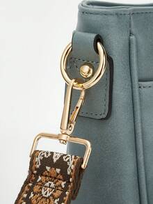 Retro Retro Stil Eimer Tasche für Frauen, Umhängetasche, veganes Leder Hobo Tasche mit Gitarren-Riemen, breite bestickte Trageriemen für Frauen - perfekt für Umhängetaschen, Sporttaschen, Tote Bags und mehr!