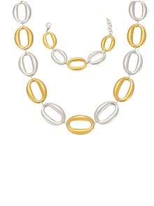 1pc European & American Exaggerated Geometric O-Shape Link Design Necklace & Bracelet Set - Oval Hollow Set - View 13