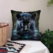 TOPSSCTR 1 pieza, Funda de almohada con diseño contemporáneo de tigre y leopardo - 17.7 pulgadas, tela de poliéster de piel de melocotón, funda de almohada estampada con vida silvestre por un solo lado - Funda decorativa para cojín de sofá - Tema animal - Para decoración de sala de estar y dormitorio - Ideal para amantes de los animales, sin relleno de almohada