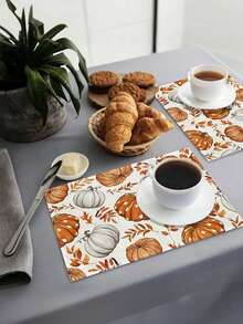 1/4/6/8Pcs Fall Placemats 12x18 Inches, Pumpkin Maple Leaves Orange Autumn Seasonal Farmhouse Burlap Indoor Outdoor Table Mats Decorations For Home Party - Orange - View 10