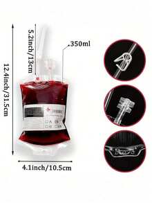 1/5/10个饮料血袋，10个可重复使用的饮料袋（透明袋+扣环+贴纸+漏斗）适用于万圣节派对装饰、主题派对、化妆派对、吸血鬼、僵尸、护士、毕业派对道具、秋季和圣诞节的血液循环