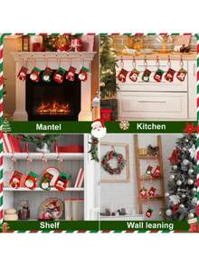 2 szt. Ochraniacz na skarpety świąteczne, metalowy wieszak na skarpety do kominka, czerwony i biały, z motywem Świętego Mikołaja, do dekoracji na imprezę świąteczną, ozdoby świąteczne