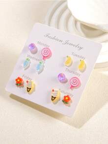 6/7 Pares de Brincos Conjunto Colorido de Borboleta, Coração, Flor, Nuvem, Melancia, Cereja, Pentagrama, Geométrico, Adequado para Amigos, Uso Diário