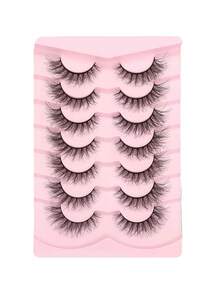 7 paia di ciglia finte di stile naturale, non simili all'umano, adesive 3D, multistrato, dense, accessori per il trucco adatti per matrimoni, attività quotidiane e lavoro, facili da indossare, eyeliner naturale con rivestimento ad alta densità.