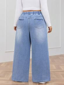 Plus Size High Waisted Drawstring Straight Leg Jeans Casual Outfit For Women Boyfriend Jeans Daily Long Pants