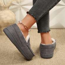 Women Warm Lined Slippers Loafers Casual Slip On Shoes Walking - 灰色 - 查看 9