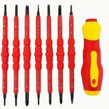 7-In-1 Multi-Function Electrician's Screwdriver Set, Dual-Use Multi-Size Tool Kit, Metal, No Power Required, Electric Screwdriver Set - Red - View 1