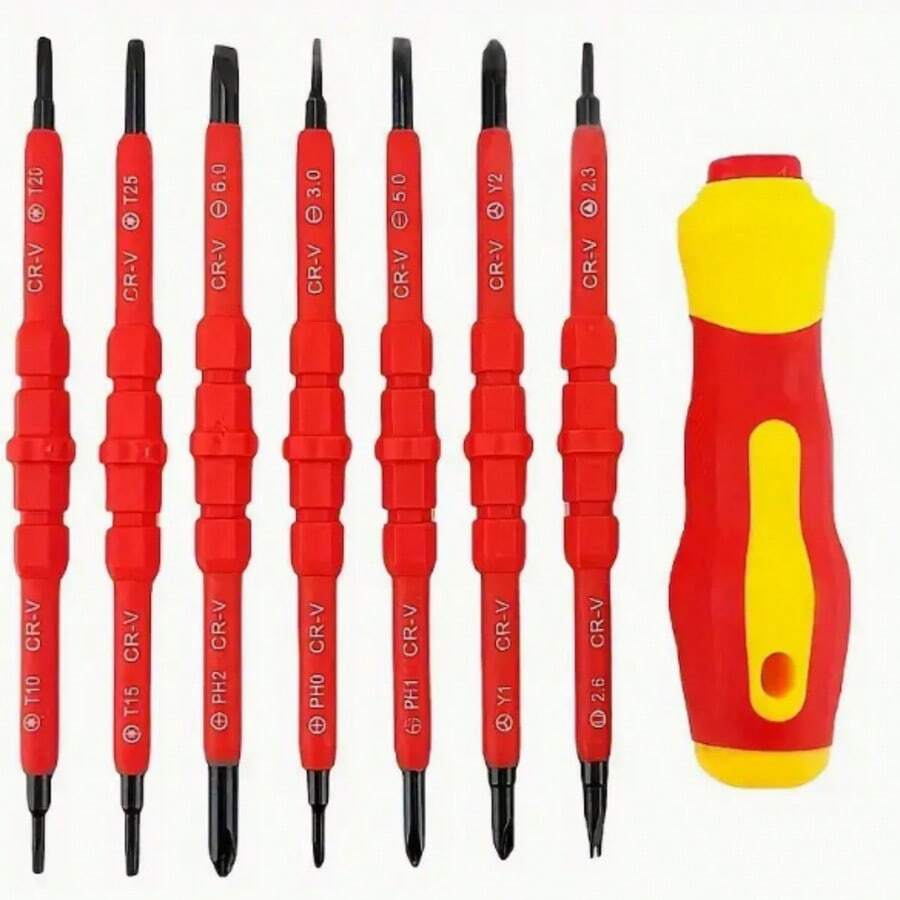 7-In-1 Multi-Function Electrician's Screwdriver Set, Dual-Use Multi-Size Tool Kit, Metal, No Power Required, Electric Screwdriver Set - Red - View 1