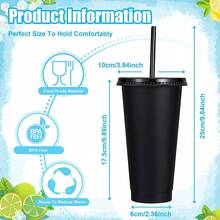 10 Pack Reusable Plastic Cups With Straw And Lids,24oz Durable Water Cup Tumblers Iced Coffee Sippy Cup Large LeakProof Water Bottle Travel Mug Party Bulk Cold For Adults Perfect For Halloween Parties Ideal Birthdays Christmas Housewarming Gifts - màu đen - Xem 6