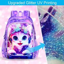 3PCS Girls Backpack, 16 "Kids Cat Play Bookbag, School Bag For Elementary Preschool Toddler