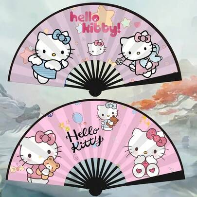 Sanrio (معتمد) 1 قطعة مروحة قابلة للطي بتصميم هالو كيتي الكيوت مقاس 8 بوصة، مناسبة لكورومي وسينامورول وماي ميلودي، مروحة يدوية ملونة بتصميم أنمي للتبريد، ضرورية للصيف، هدايا جمع مثالية وديكورات، اكسسوارات أنمي