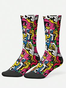 3D立体印花男士袜子 - 街头风船袜，全身印花，色彩鲜艳，图案幽默，经久耐穿，情侣袜，嘻哈时尚袜，适合日常、假日、派对穿着，也是一份很棒的礼物 - 粉色 - 查看 1