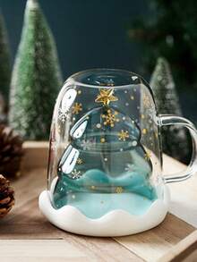1pc Christmas Milk Coffee Star Wish Double Layer Heat-Resistant High Borosilicate Glass Cup