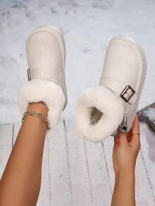 Casual    Fuzzy  Fur Lined  Buckle    Home - trắng - Xem 6