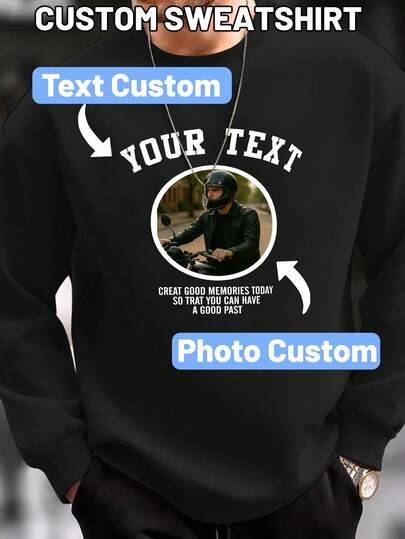 Customized Plus Size Men's Sweatshirt, Can Customize Any Pattern Or Logo, Casual Crew Neck Pullover For Autumn/Winter, Long Sleeve Top