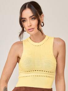 Body Regatinha Gola Alta sem Mangas de Tricô Moda Verão Feminino