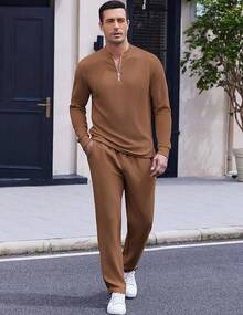 Mens 2 Piece OutfitsMen's 2 Piece Tracksuit Set  Sweatsuit Quarter Zip Jogging Long Sleeve Casual Sports Outfitsmen 2 Piece Set Old Money Men