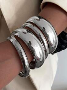 4pcs/Set Exaggerated Metallic Drum Face Charm Cuff Bracelets, Vintage Minimalist Casual Party Unisex Jewelry Bracelet Set Gift (Matte Bracelets With Minor Scratches And Color Variations, Normal Phenomenon)