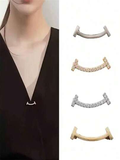 4pcs Elegant Fashionable Versatile Cute Diamond Anti-Slip Smiling Face Brooch For Women & Men, Suit Shirt Collar Lapel Pin, Dress Waist Decor Pin, Daily Wear, Travel, Gift