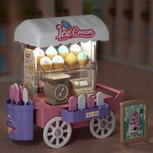 عربة بيع آيس كريم وبسكويت دونات لعب للأطفال مع إضاءة، مشهد مصغر واقعي DIY، مجموعة ألعاب منزلية تعليمية، هدية إبداعية لأطفال من عمر 3-6 سنوات في عيد الميلاد والكريسماس
