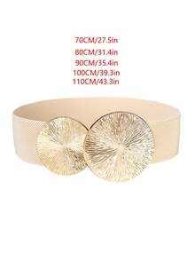 1 Piece Of Women's Solid Color Fashionable Casual Elastic Belt, Round Buckle Elastic Waistband, Suitable For All Seasons - Apricot - View 3
