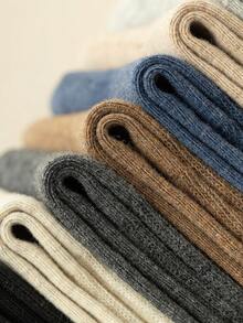 1/5 Pairs Men's Color Block Striped Thermal Lined Comfortable Soft Simple Casual Business Sports Mid,Calf Socks, Cozy Socks - Multicolor - View 4