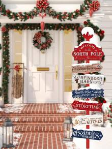 8 Piezas Señal direccional para fiesta de Navidad, Señales de casa de cabaña de invierno cálido y duradero para fiestas de Navidad y accesorios para fotomatón (sin batería), Decoraciones navideñas, Diseño de madera rústica (material de papel), Decoración de fiesta de Navidad Feliz Navidad