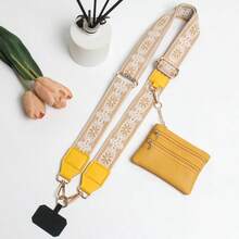 Crossbody Phone Strap With Zippered Pouch,Clip And Go Phone Charm With Wallet, Adjustable Smartphone Lanyard Wrist Strap - 027芥黃提花 - 查看 2