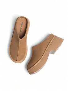 Women Platform Mules Wedge Closed Toe Clogs Faux Suede Slip On Memory Foam Non-Slip Lightweight Casual Slippers Shoes Autumn Winter - Màu Tím - Xem 8