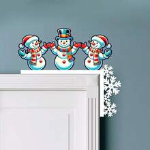 1pc Christmas Door Frame Decoration -Funny Santa & Penguin Christmas Corner Door Frame Decoration, Snowman Door Corner Decor, Manufactured Wood, Holiday Home Decor, Festive Home Party Scene DIY Craft Gift, Seasonal Wall Decor