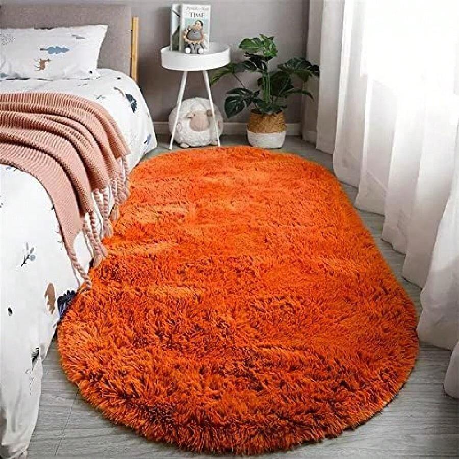 Reyox Fluffy Soft Oval Area Rug, Plush Shaggy Carpet For For Living Room Bedroom Home Décor Orange 2.0 X 3.0 Feet 24" X 35" Orange - default - View 1