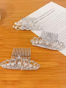 1 pieza Peine de cabello de corona de aleación de tamaño mediano, accesorio de cabello con rhinestones para niñas, decoración de cabello para fiesta de cumpleaños - Plateado - Ver 7