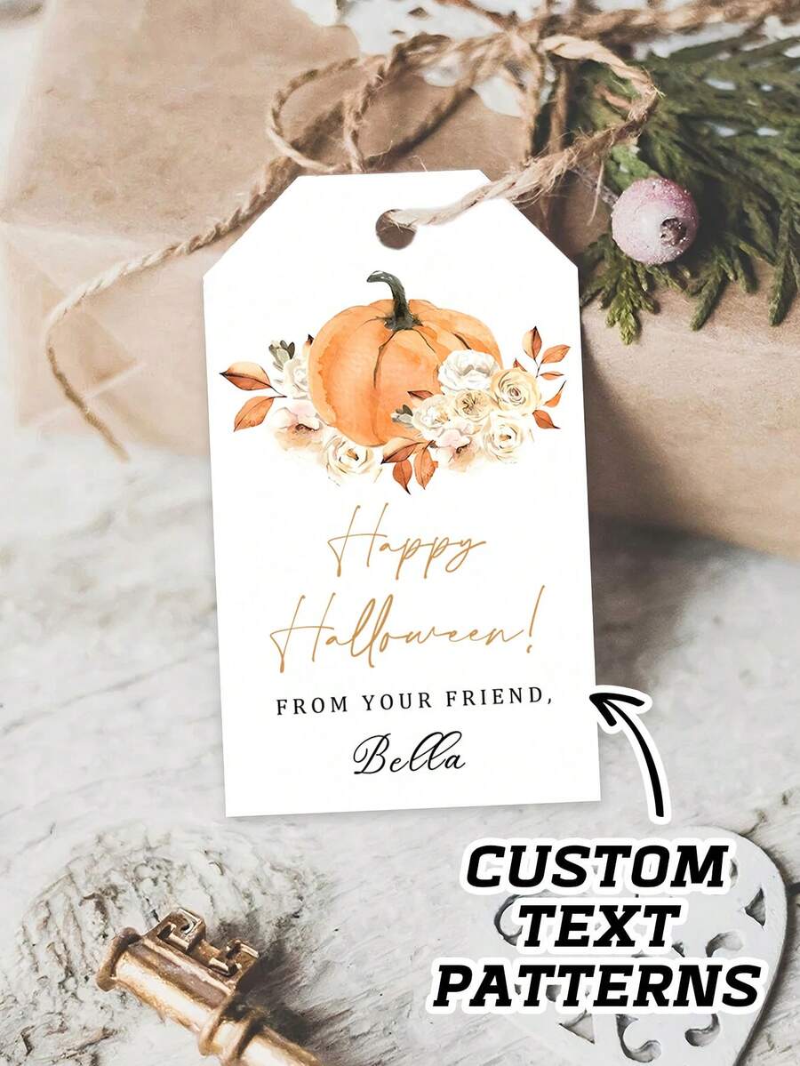 10-50 Happy Halloween Gift Labels, Customizable Text Pattern Labels, Cartoon Pattern Labels, Suitable For Halloween Gift Decoration, Cute Cartoon Halloween Decoration Labels, Glass Bottle Decoration Labels, Dessert Packaging Decoration Labels, Suitable For Gift Decoration Of Friends, Neighbors, Couples, Classmates, Children, Parents, Grandparents, Colleagues, Etc - White - View 1