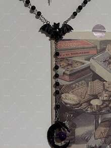 1 件时尚个性化金属树脂多色几何蝙蝠十字剑串珠吊坠项链，适合派对、日常佩戴、万圣节、珠宝、服装配饰 - 彩色 - 查看 3