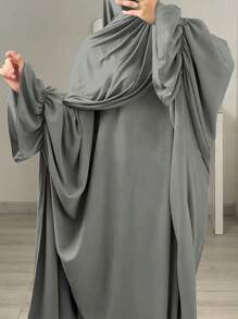 1 件蝙蝠袖长袍，穆斯林伊斯兰女装，适合日常穿着，四季皆宜 - 彩色 - 查看 18