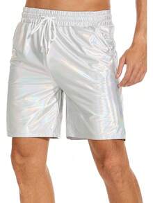 Men's Metallic Shorts Shiny Rave Shiny Sparkly Shorts With Pockets - 銀色 - 查看 7
