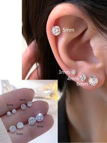 2 Stücke/Set Titanstahl hypoallergene Ohrknochenstifte mit 4-Krallen 5A Qualität Zirkonia Rundkugel Einzeldiamant Schraubverschluss Ohrringe, einfach & modisch 20G Feingewinde Ohrpiercing Schmuck