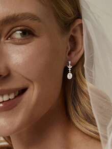 Women's Pearl Earrings Elegant Women's Gold Earrings 14K Gold/Silver Plated Cubic Zirconia Pendant Earrings Clip-On Pendant Pearl Minimalist Everyday Jewelry Gift - 垂墜的 - 查看 4
