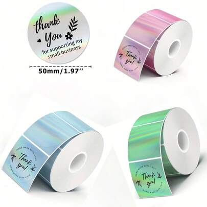 กระดาษสติกเกอร์ความร้อนโฮโลแกรม, 50*50 มม. กระดาษสติกเกอร์โฮโลแกรมเลเซอร์ทรงกลม, กันน้ำ, กันน้ำมัน และทนต่อการสึกหรอ, เหมาะสำหรับเครื่องพิมพ์ฉลาก SK20/P50/L7/M110/M120, ใช้สำหรับตกแต่ง, ขวด, ช่อดอกไม้, ซองจดหมาย, ของขวัญ, ฉลากสินค้า, ฯลฯ