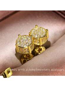 1 Pair Unisex Fashionable Versatile Rhinestone Stainless Steel Stud Earrings (With 1 Extra Earring Back), Suitable For Outdoor, Travel, Party, Gift, Daily Wear