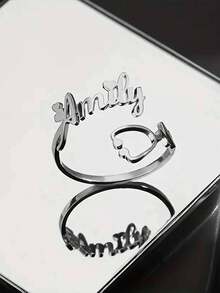 Customized Name Stethoscope Heart-Shaped Ring, Women's Stainless Steel Jewelry, 18K Gold Plated, Classic Minimalist Style, Suitable For Daily Wear And Valentine's Day Gift