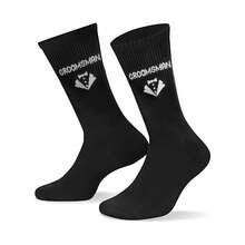 Bộ 5 đôi tất đen in chữ và họa tiết cho nam, làm từ vải dệt kim Polyester và Nylon, dày dặn, phù hợp cho phù rể, chú rể, cha chú rể trong tiệc cưới, mùa thu - màu đen - Xem 11